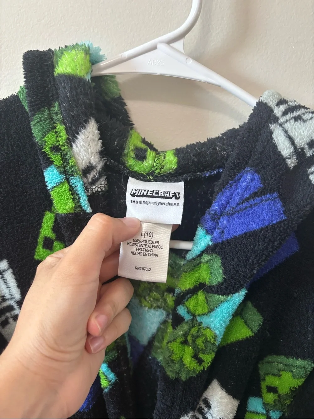 Kids Black Plush Robe with Green & Blue Character Print with hood